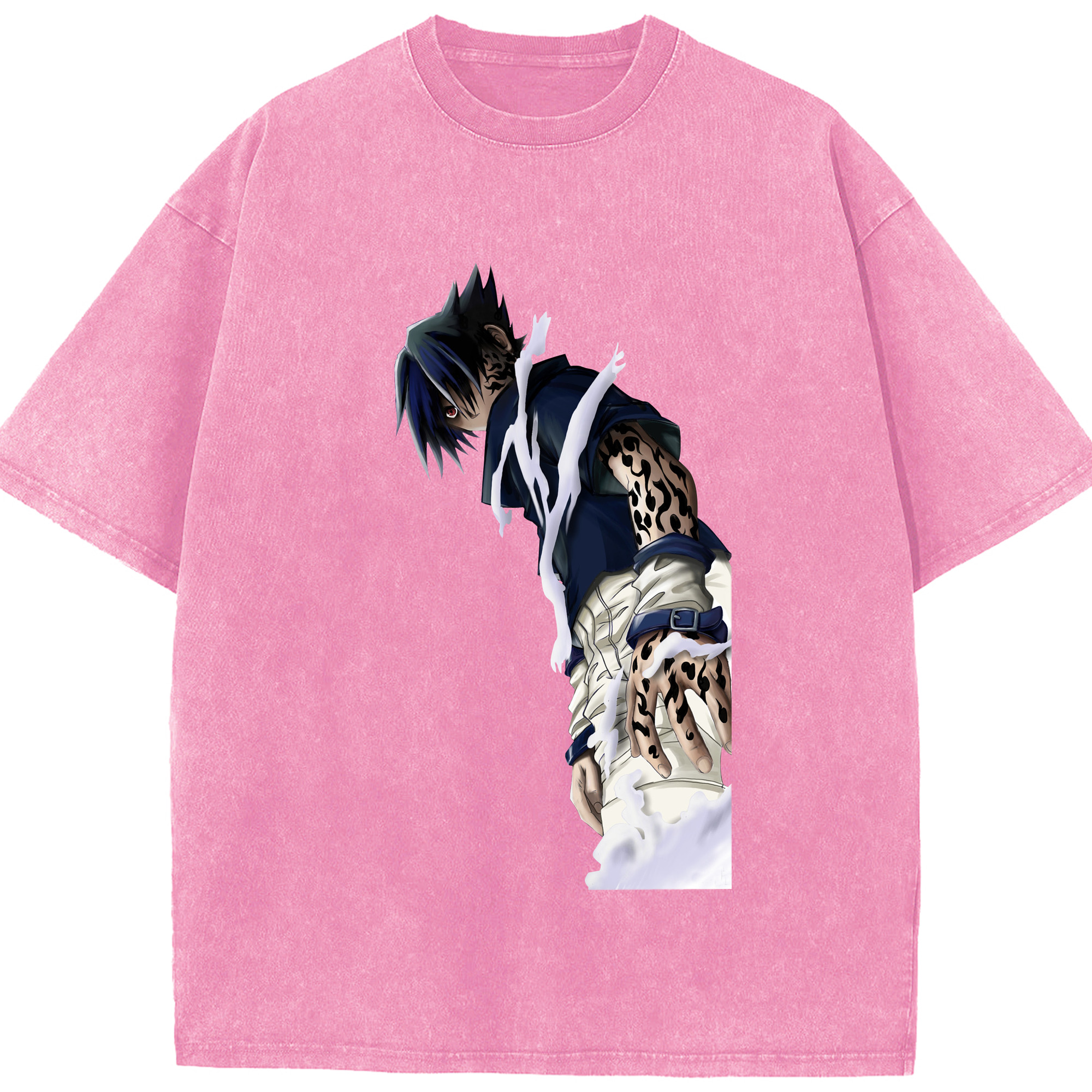 （画像用） NARUTO -ナルト- うちは サスケ Uchiha Sasuke 綿100% ヴィンテージ風 半袖Tシャツ（フロントプリント）